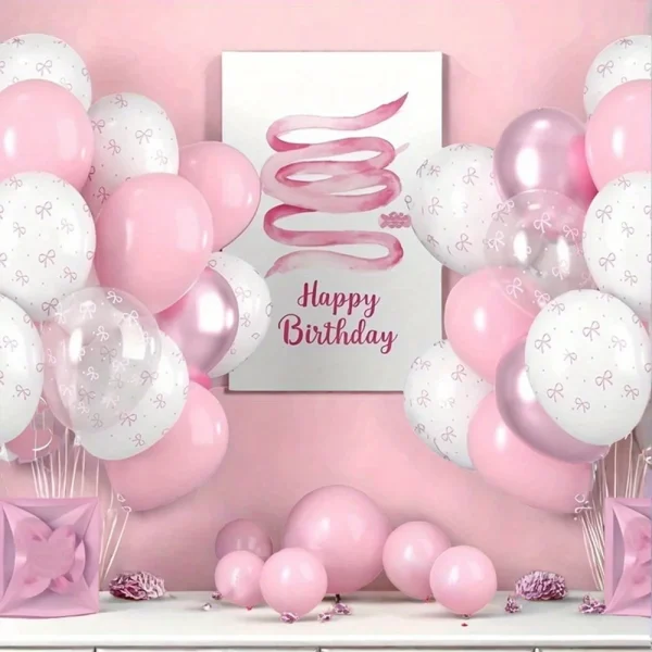 5/30 Pink Balloon Bow Printed Balloon Pink Bow Decoration Suitable for Birthday Decoration, Mother's Day Decoration Gifts 5