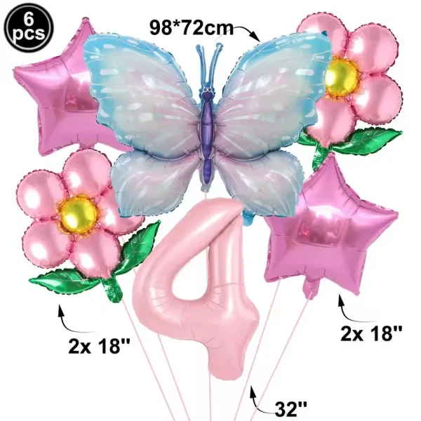 Pink Number Balloon Butterfly Balloon Set Butterfly Balloons Foil 32inch 1st-9th Number Birthday Decor for Girl Baby Shower 2