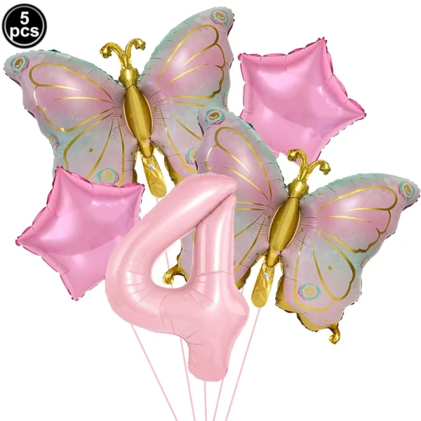 Pink Number Balloon Butterfly Balloon Set Butterfly Balloons Foil 32inch 1st-9th Number Birthday Decor for Girl Baby Shower 3