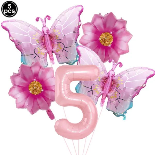 Pink Number Balloon Butterfly Balloon Set Butterfly Balloons Foil 32inch 1st-9th Number Birthday Decor for Girl Baby Shower 4