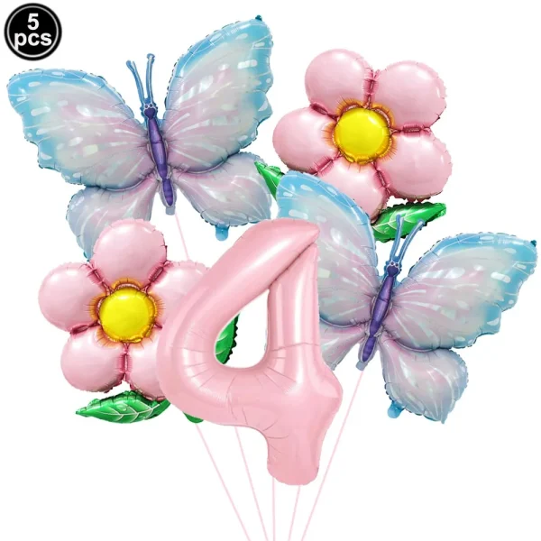 Pink Number Balloon Butterfly Balloon Set Butterfly Balloons Foil 32inch 1st-9th Number Birthday Decor for Girl Baby Shower 5