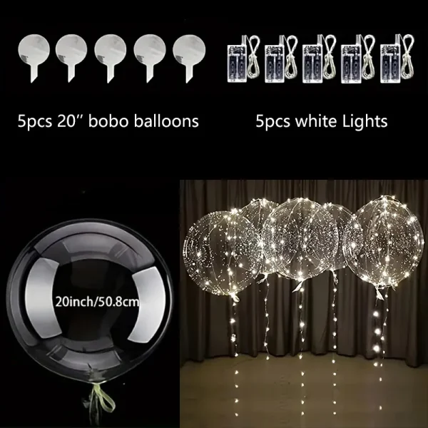 5sets Led Bobo Balloon Light up Glow Clear Balloons 20Inch Bobo Balloon with 3M String Lights Festival Table Centerpiece Decor 3