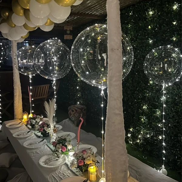 5sets Led Bobo Balloon Light up Glow Clear Balloons 20Inch Bobo Balloon with 3M String Lights Festival Table Centerpiece Decor 5