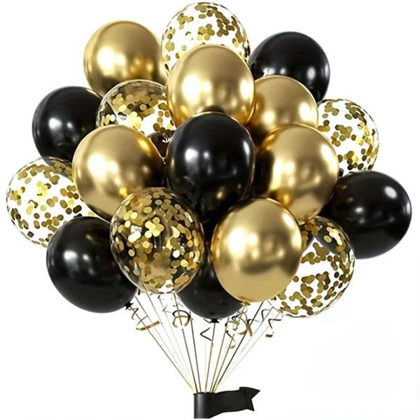 15/25/35pcs black and gold glitter balloons decoration balloon set suitable for party, birthday, wedding decoration 1