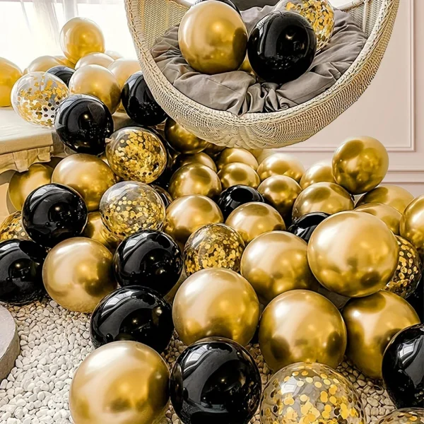 15/25/35pcs black and gold glitter balloons decoration balloon set suitable for party, birthday, wedding decoration 2
