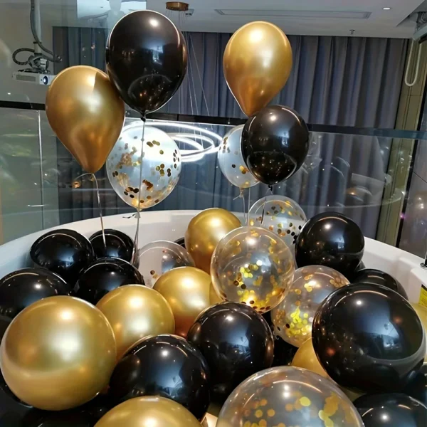 15/25/35pcs black and gold glitter balloons decoration balloon set suitable for party, birthday, wedding decoration 4