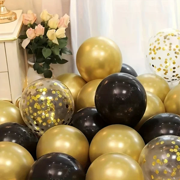 15/25/35pcs black and gold glitter balloons decoration balloon set suitable for party, birthday, wedding decoration 6
