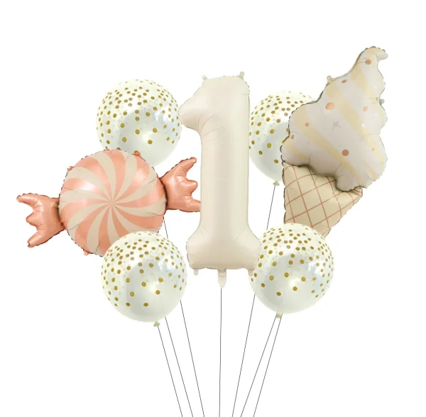Candy Donut Ice Cream Foil Balloons with Colorful Confetti Ballon 1 2 3 4 5 6 7 8 9 Years Kids Birthday Party Baby Shower Decor 1