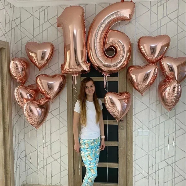 2pcs 32inch Rose Gold Balloon Number Banner 18 25 30 40 50 60 Birthday Party Decoration Kids Adult Anniversary Digit Foil Ballon 2
