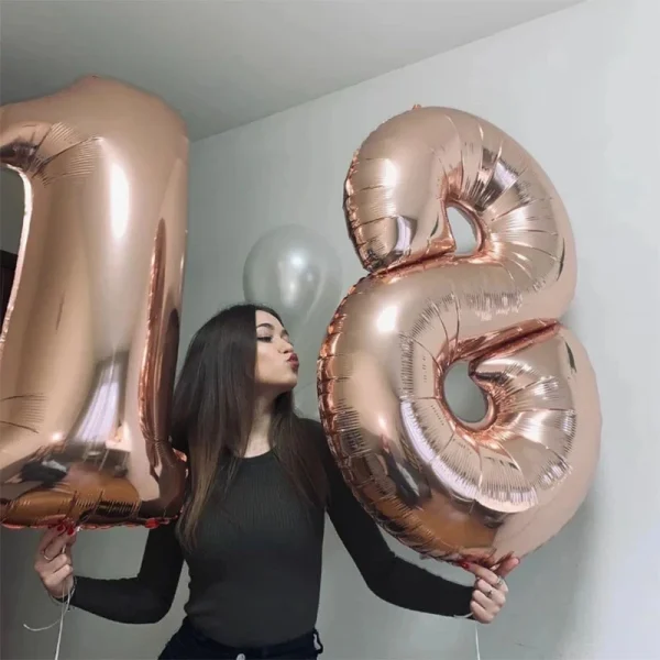 2pcs 32inch Rose Gold Balloon Number Banner 18 25 30 40 50 60 Birthday Party Decoration Kids Adult Anniversary Digit Foil Ballon 3