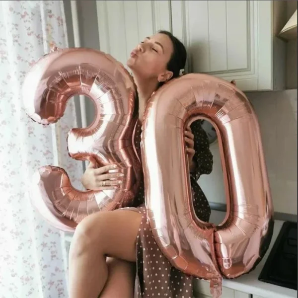 2pcs 32inch Rose Gold Balloon Number Banner 18 25 30 40 50 60 Birthday Party Decoration Kids Adult Anniversary Digit Foil Ballon 4