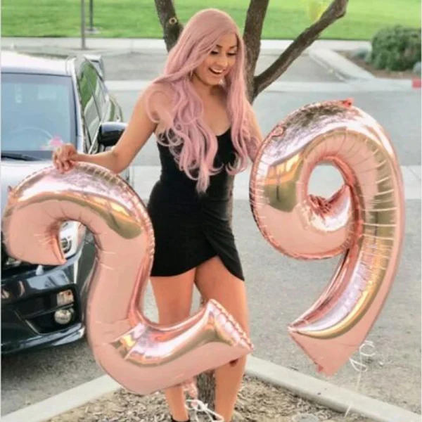 2pcs 32inch Rose Gold Balloon Number Banner 18 25 30 40 50 60 Birthday Party Decoration Kids Adult Anniversary Digit Foil Ballon 5