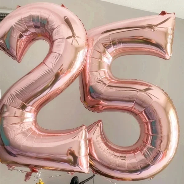 2pcs 32inch Rose Gold Balloon Number Banner 18 25 30 40 50 60 Birthday Party Decoration Kids Adult Anniversary Digit Foil Ballon 6