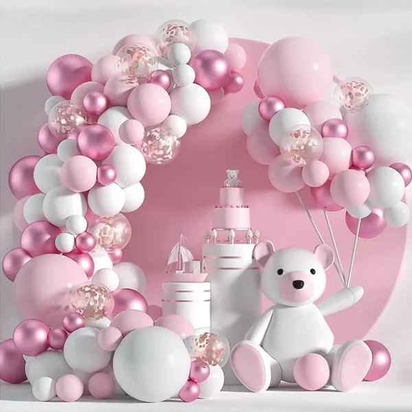 Pink Balloons Garland Arch Kit, Pastel Light Pink White Balloons,Metallic Purple Rose Gold Confetti Birthday Party Balloons 1