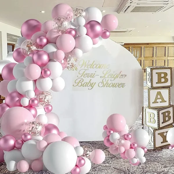 Pink Balloons Garland Arch Kit, Pastel Light Pink White Balloons,Metallic Purple Rose Gold Confetti Birthday Party Balloons 2