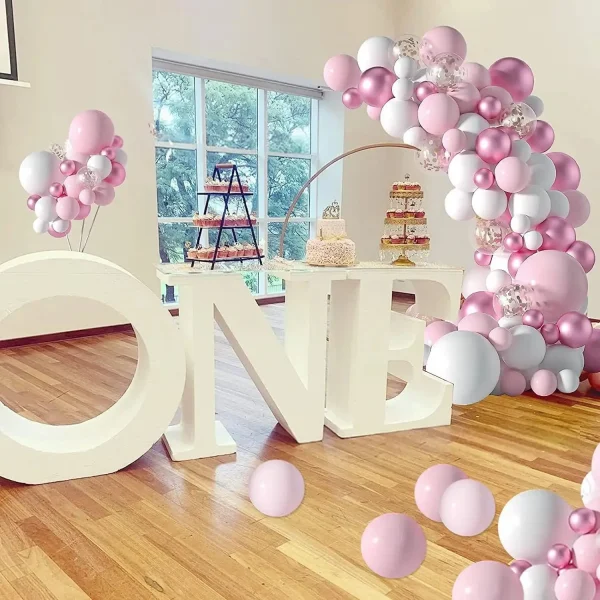 Pink Balloons Garland Arch Kit, Pastel Light Pink White Balloons,Metallic Purple Rose Gold Confetti Birthday Party Balloons 3