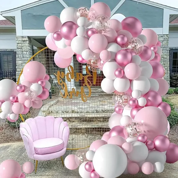 Pink Balloons Garland Arch Kit, Pastel Light Pink White Balloons,Metallic Purple Rose Gold Confetti Birthday Party Balloons 4