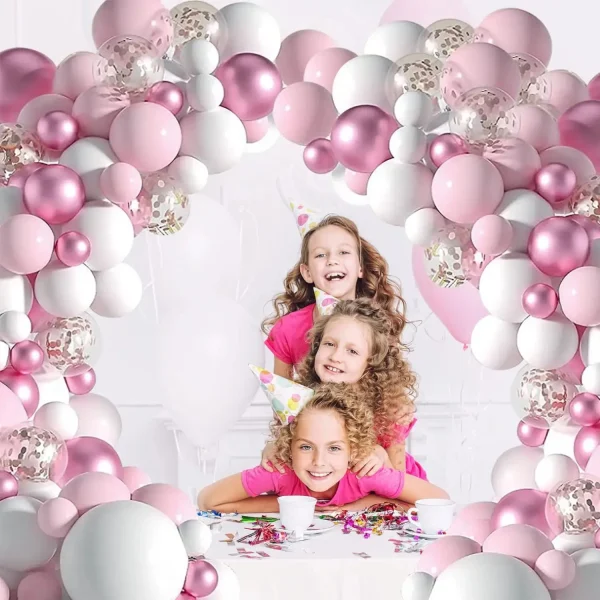 Pink Balloons Garland Arch Kit, Pastel Light Pink White Balloons,Metallic Purple Rose Gold Confetti Birthday Party Balloons 5