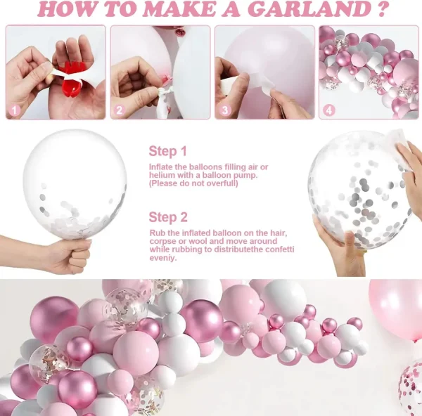Pink Balloons Garland Arch Kit, Pastel Light Pink White Balloons,Metallic Purple Rose Gold Confetti Birthday Party Balloons 6