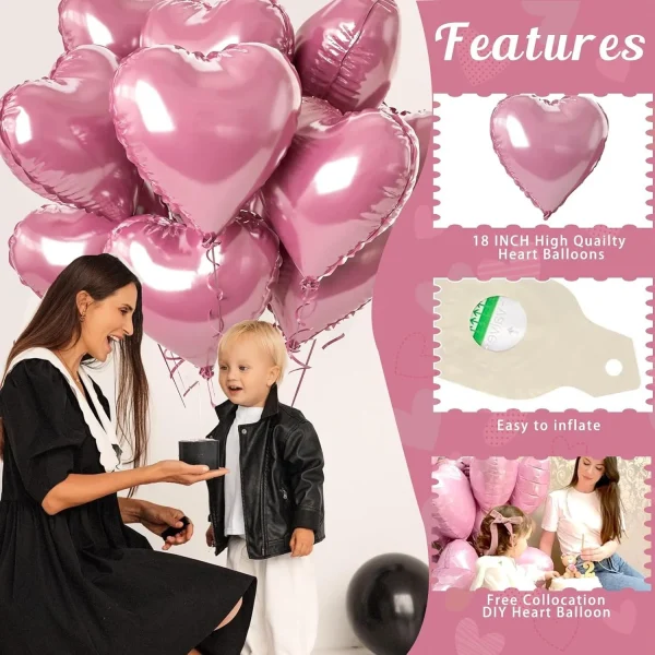 5/10Pcs 18inch Pink Love Heart Shape Foil Balloons Wedding Decoration Birthday Party Gift Home Room Decor DIY Aluminum Air Balls 4