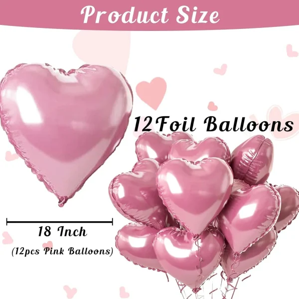 5/10Pcs 18inch Pink Love Heart Shape Foil Balloons Wedding Decoration Birthday Party Gift Home Room Decor DIY Aluminum Air Balls 6