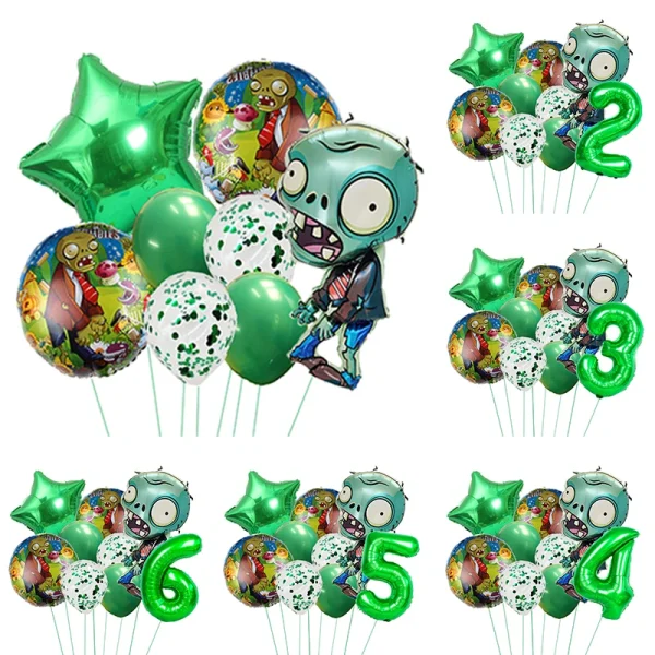 Plants Vs Zombies Balloons Pvz Cartoon Game Children Birthday Party Decoration Aluminum Film Balloon Baby Shower Event Decor Set 1