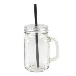 Glass Jar with Silver Lid Reusable Straw - 450 ml
