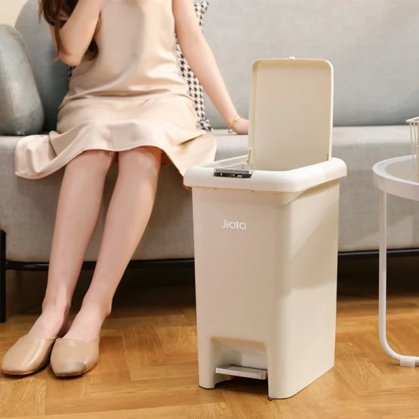 8L-20L, Kitchen Large Capacity Garbage Bin, Bathroom Foot Press Open Lid Paper Basket, Bedroom Milky White Storage Box 1