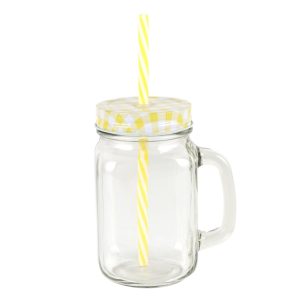 Glass Jar with Yellow Lid Reusable Straw - 450 ml