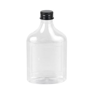 Flat Square Plastic Bottle Black Lid - 200 ml (12 pcs)