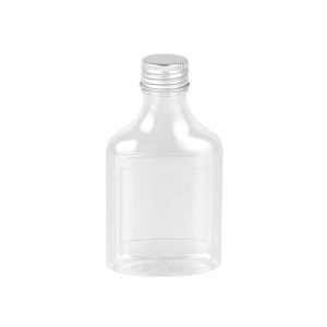 Flat Square Plastic Bottle Silver Lid - 100 ml (12 pcs)