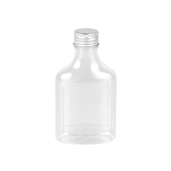 Flat Square Plastic Bottle Silver Lid - 100 ml (12 pcs)