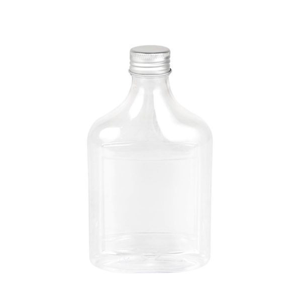 Flat Square Plastic Bottle Silver Lid - 200 ml (12 pcs)