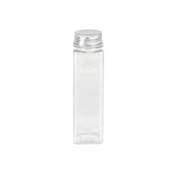 Clear Plastic Square Bottle With Silver Lid - 200 ml (12 pcs)