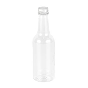 Clear Plastic Neck Bottle With Silver Lid - 300 ml (12 pcs)