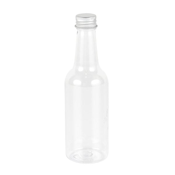 Clear Plastic Neck Bottle With Silver Lid - 300 ml (12 pcs)