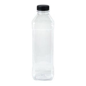 Square Plastic Bottle With Black lid - 1 litre (6 pcs)