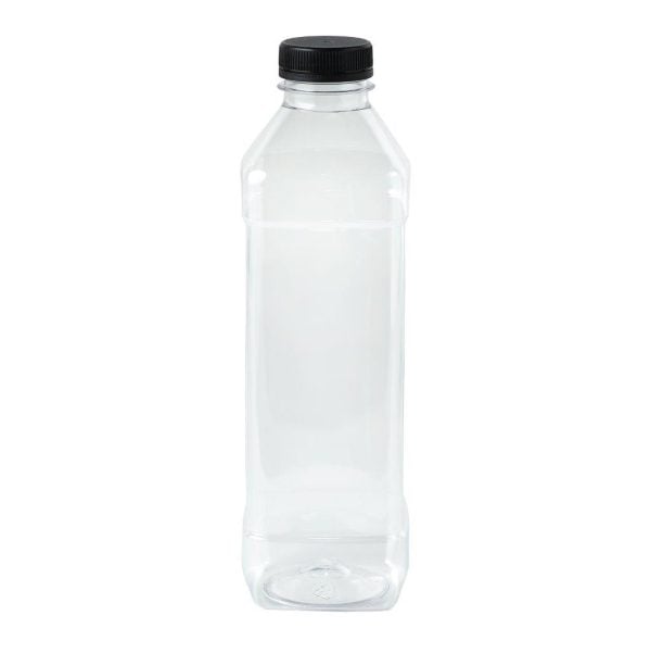 Square Plastic Bottle With Black lid - 1 litre (6 pcs)