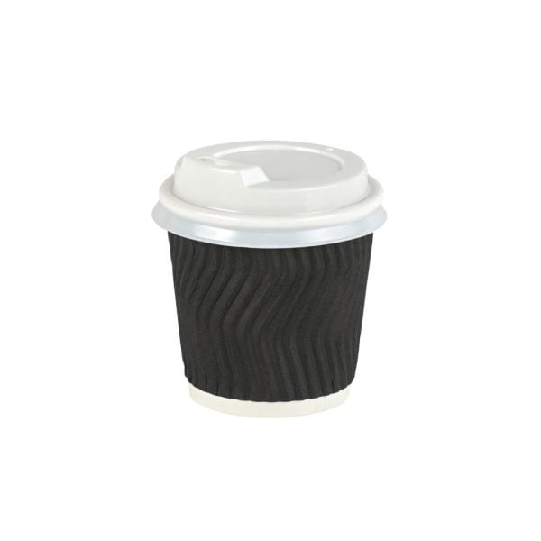 Black Ripple Paper Cup with White Lid - 4 oz (25 pcs)