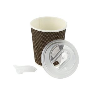 Brown Ripple Cup With Multifunctional Clear Lid - 8 oz (25 pcs)
