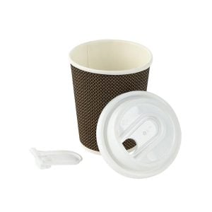Brown Ripple Cup With Multifunctional White Lid - 8 oz (25 pcs)