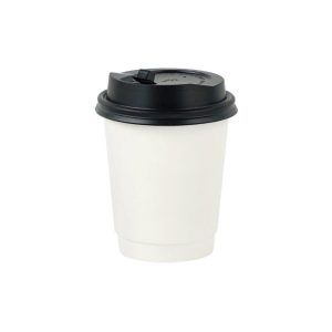 White Paper Cup 8 oz Double Wall - Black Lid (25 pcs)