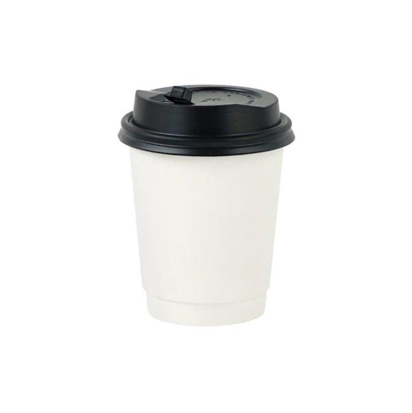 White Paper Cup 8 oz Double Wall - Black Lid (25 pcs)