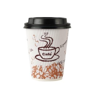 Coffee Ripple Cup Black Lid - 12 oz (25 pcs)