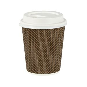 Brown Ripple Paper Cup With White Lid - 8 oz (40 pcs)
