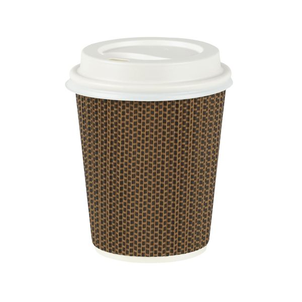 Brown Ripple Paper Cup With White Lid - 8 oz (40 pcs)