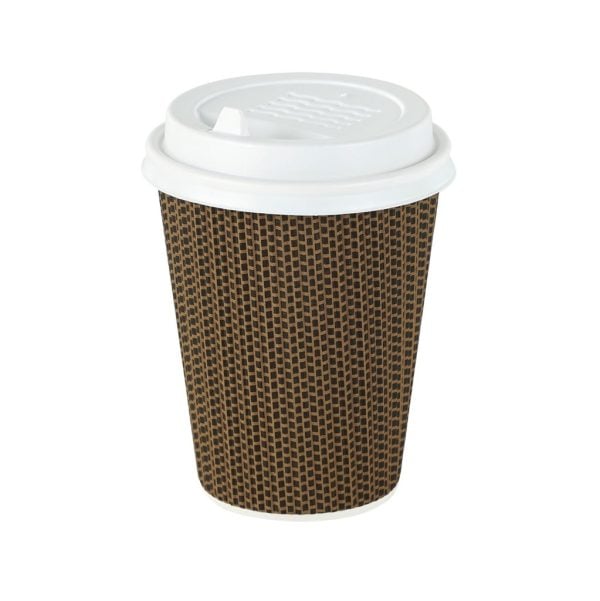 Brown Ripple Paper Cup With White Lid - 12 oz (40 pcs)