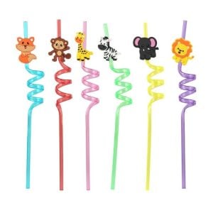 Reusable Jungle Animal Theme Plastic Straws (24 pcs)