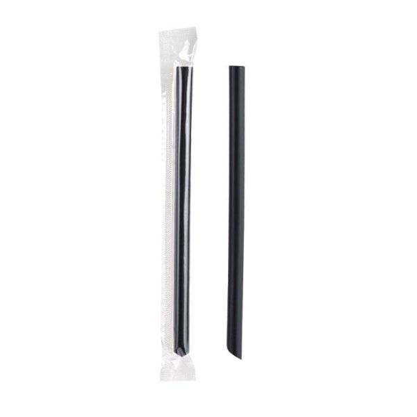 Wide Black Short Straws Tapper Cut 8 mm - 15 cm (100 pcs)