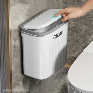 12/16L Press Type Wall Mounted Trash Can For Bathroom Toilet Garbage Bucket With Lid Kitchen Recycling Bin Hanging Wastebasket 1